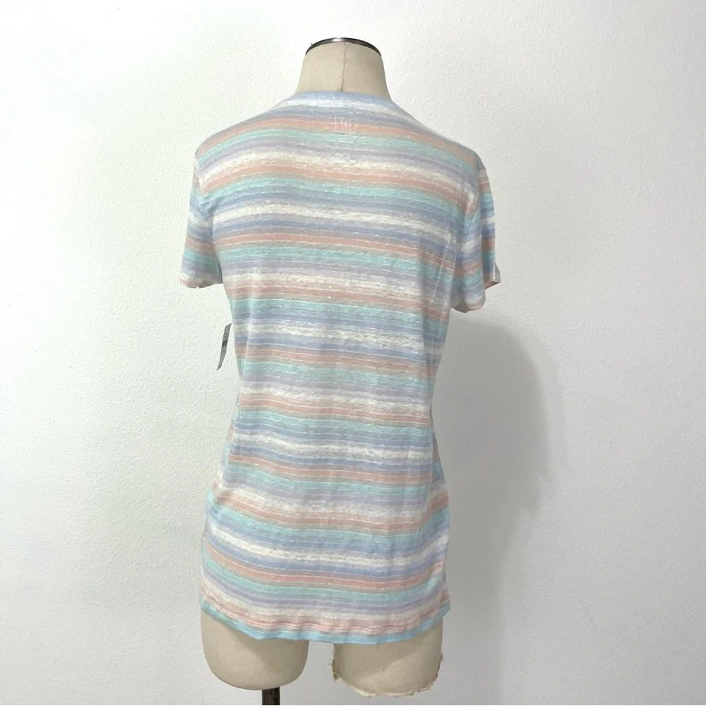 Gap- Linen Lightweight V Neck Multi Stripe Tee Size Medium. - Picture 6 of 9